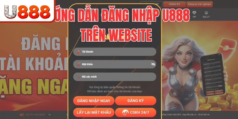 Hướng dẫn đăng nhập U888 trên website