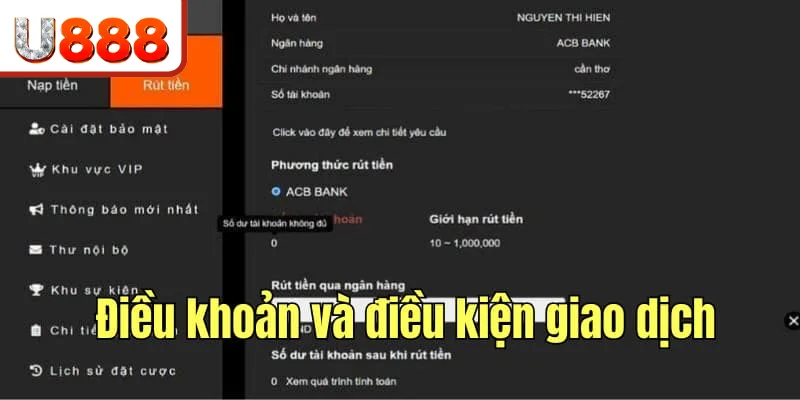 Điều khoản & điều kiện khi giao dịch tại U888